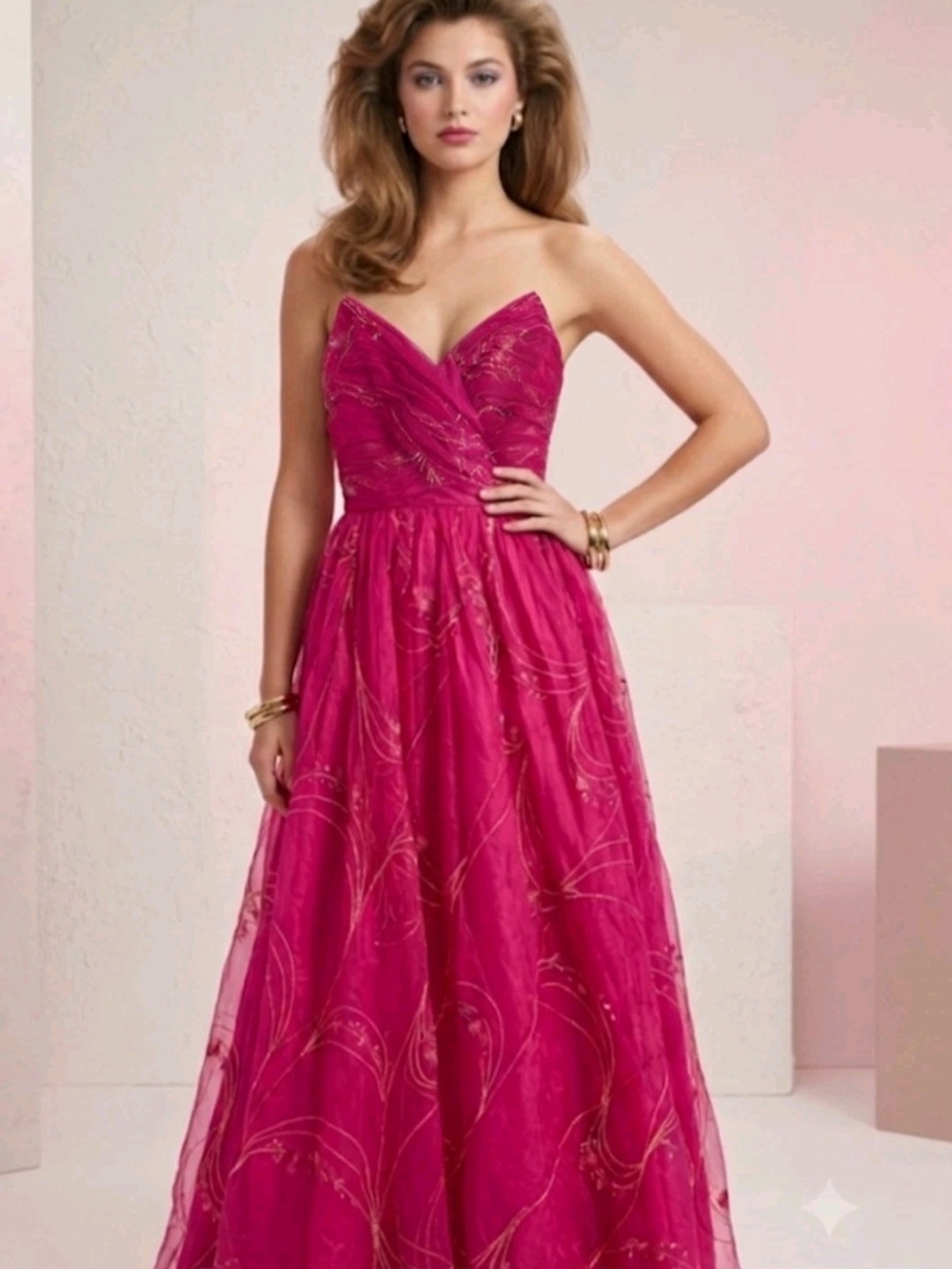 Strapless Fuchsia Evening Gown by